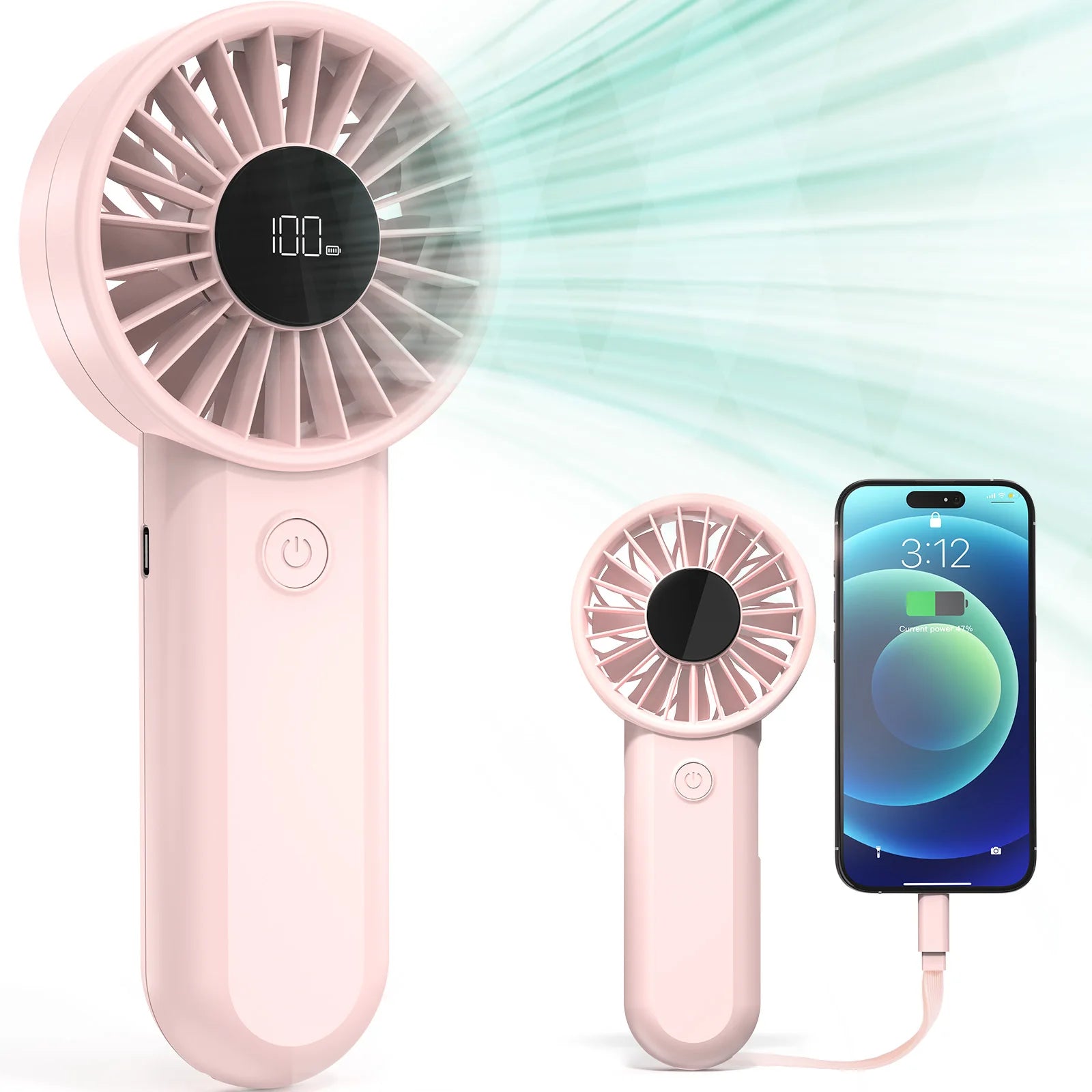Outdoor Sports Handheld Fan with Power Bank, 3000mAh 5 Speed Strong Wind Cooling Fan for Hiking