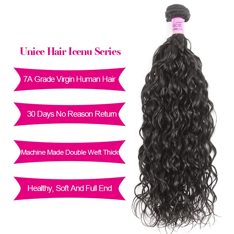 Unice Hair 1/3/4 Bundles Water Wave Peruvian Hair Weave Bundles Wavy Hair Extension 100% Remy Human Hair Water Wave