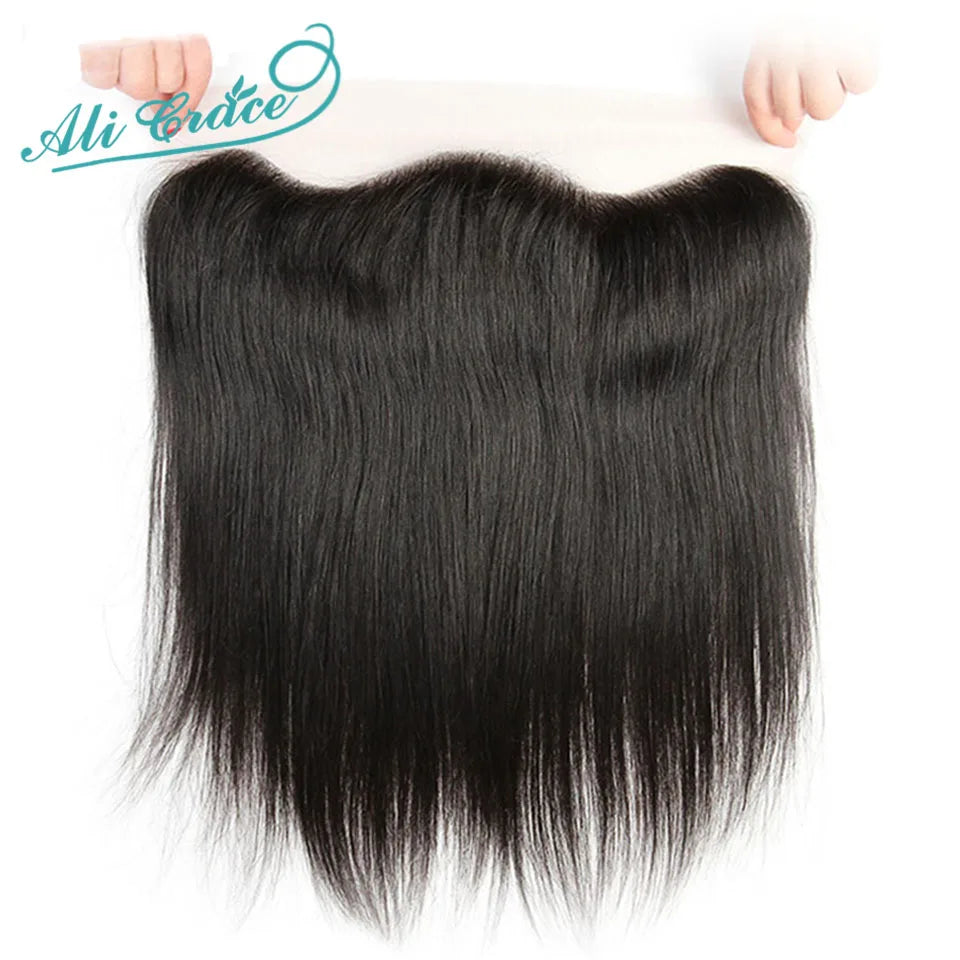 Ali Grace Straight 13x4 Transparent Lace Frontal Brazilian Human Remy Hair Frontal Pre Plucked with Baby Hair Bleached Knots