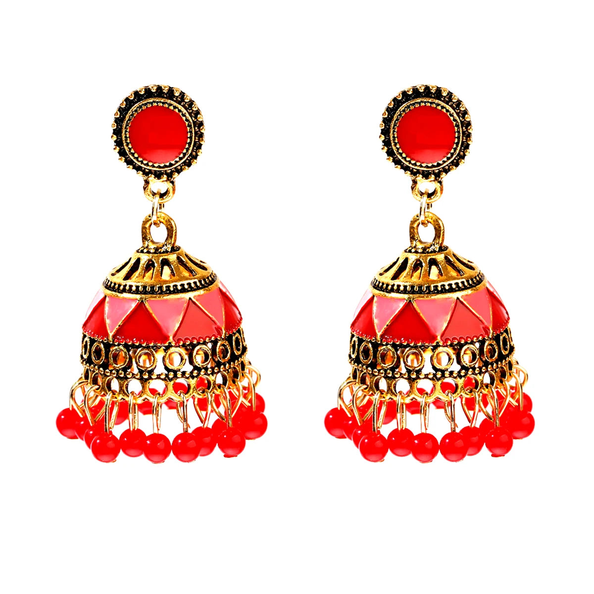 Douvei Fashion Gold Plated Bohemian Drop Enamel Pave Women Boho Stud Earrings Vintage Classic Jewelry Bell Shape Jewelry
