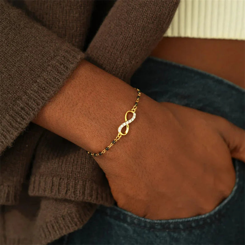 Dropshipping European and American Lucky 8 Sign Adjustable S925 Sterling Silver Drop Glue Enamel Infinity Bracelet for Women
