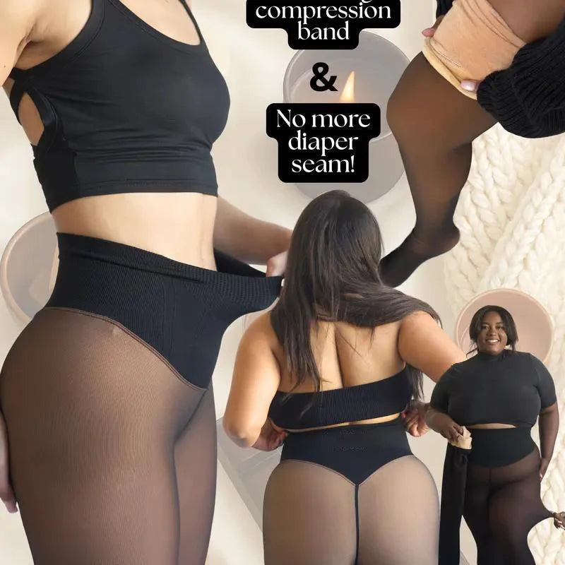 Drop Shipping Viral Waist Snatch Fleece Tights Tummy Control Winter Pantyhose Legging Semi-Sheer One-Seam Magic Shapewear Tights