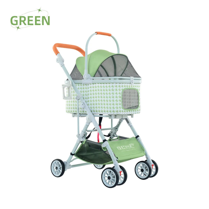 Luxury Easy Fold Removable Liner Waterproof Adjustable Storage Basket Pet Stroller 4 Wheel 15kg Capacity for Dogs/Cats Aluminum