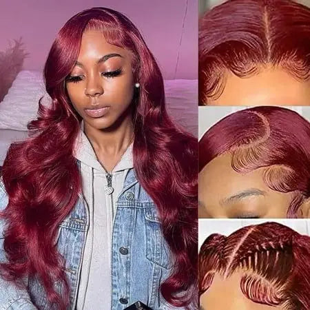 99J 13x4 Human Hair Body Wave Transparent Preplucked Lace Front Wig for Black Women Burgundy Wig Brazilin Virgin Human Hair Wig