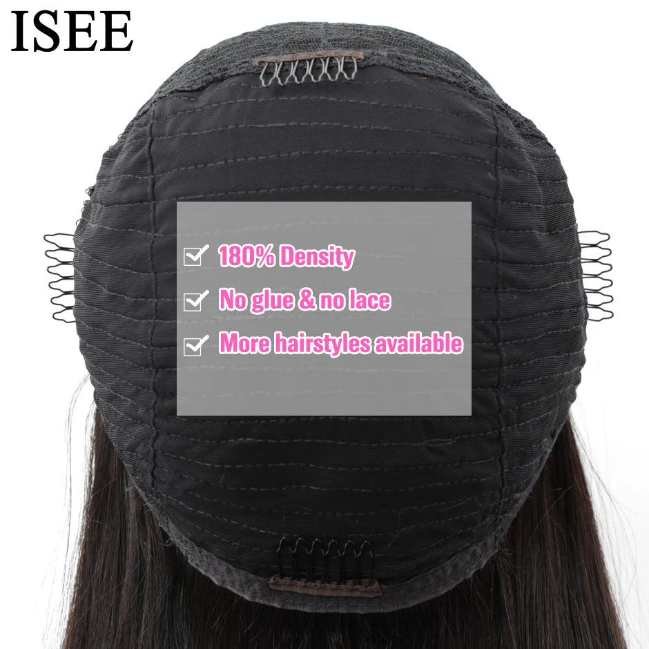 Straight Headband Wig Human Hair Wigs 180% Density Brazilian Straight Hair Wig ISEEHAIR Full Machine Made Wig For Black Women