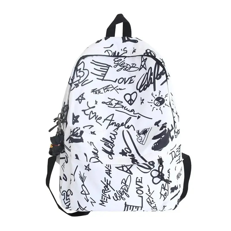 Modern Fashion Graffiti Print Nylon Backpacks Large Capacity High School Teens School Bags 17 Inch Kids Backpack