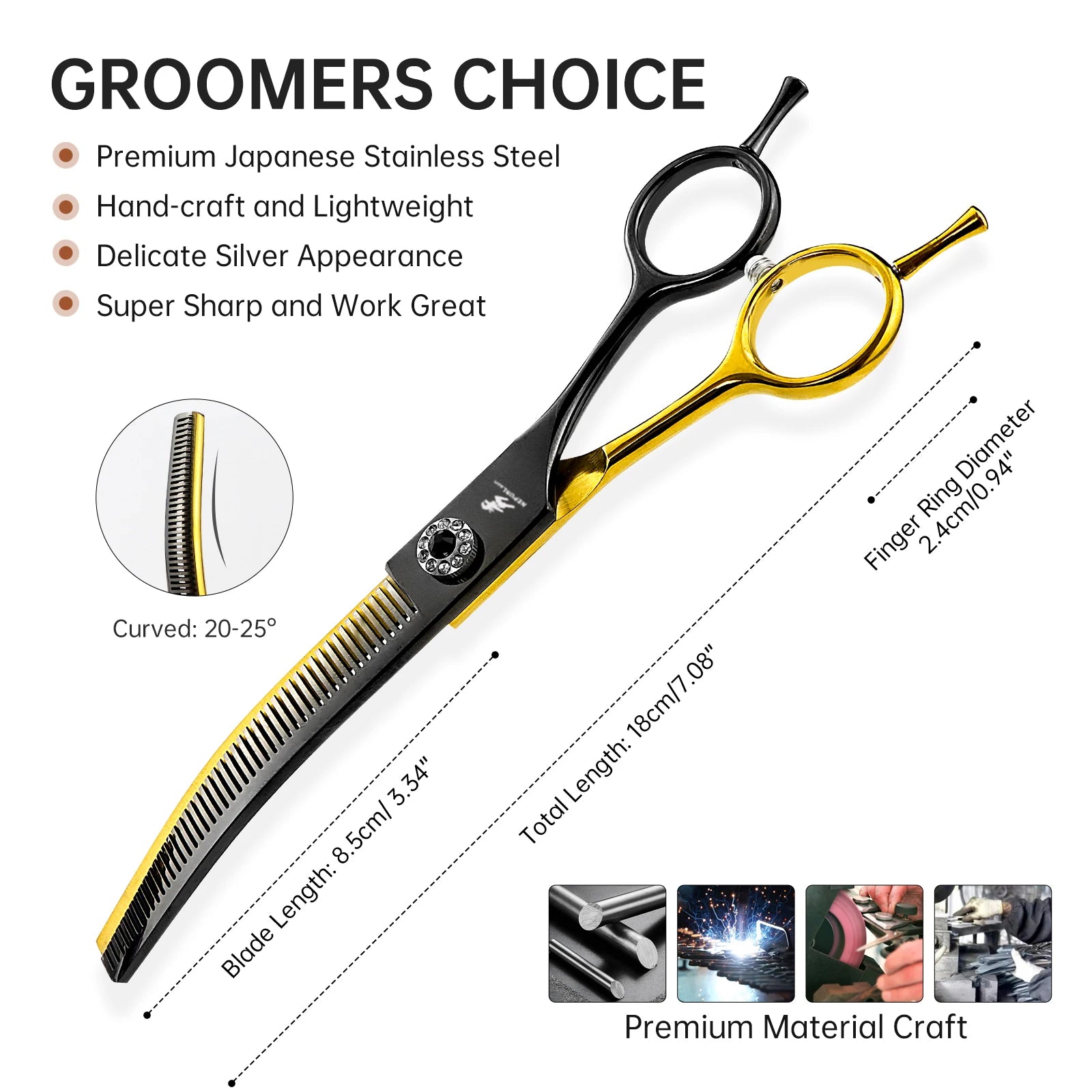 7.0 Inch  Black/gold 6CR Curved  Thinning Scissors  Paint  Shaped Scissors Pet Grooming Veterinary  Scissors PT-177