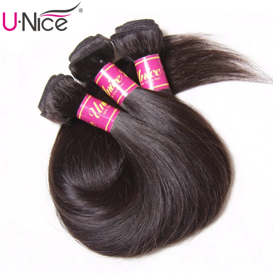 UNICE HAIR Peruvian Straight Hair Bundles Natural Color 100% Human Hair Extensions 8-30" Virgin Hair Weave 1/3/4 Bundles