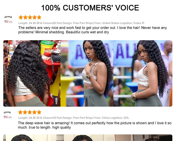 Brazilian Deep Wave Hair Bundles 100% Remy Human Hair Extensions 1 3 4 Bundle Deals ALI GRACE Deep Wave Human Hair Bundles