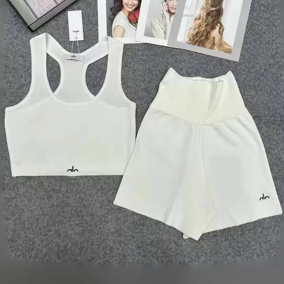Women's High-Waisted Hip-Lifting Sports Set, Solid Pattern Sports Set,Fitted Yoga Set