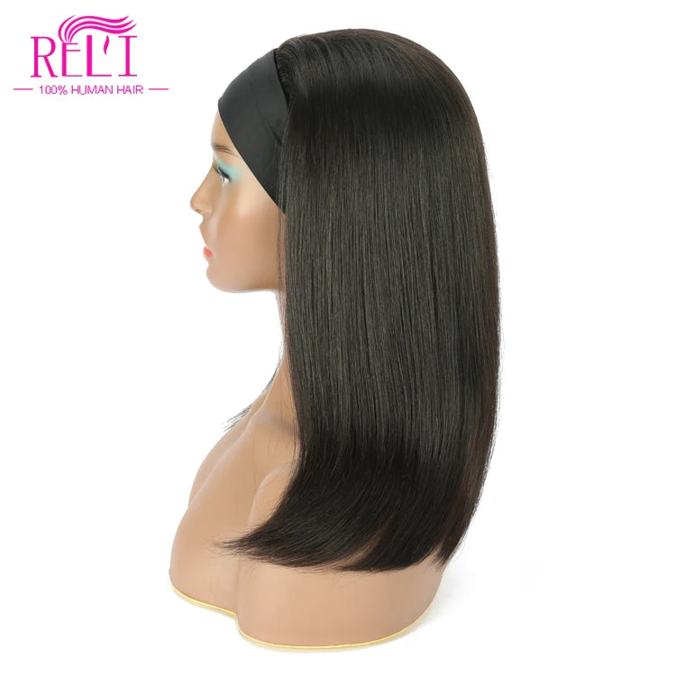 Headband Human Hair Wig None Lace Front Glueless Brazilian Virgin Hair Machine Made Headband Wig for Women