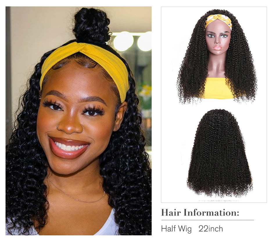 UNice Fashion Afro Kinky Curly Half Wigs for Black Women 150 Density Afro half Wig Kinky Curly Human Hair Wig