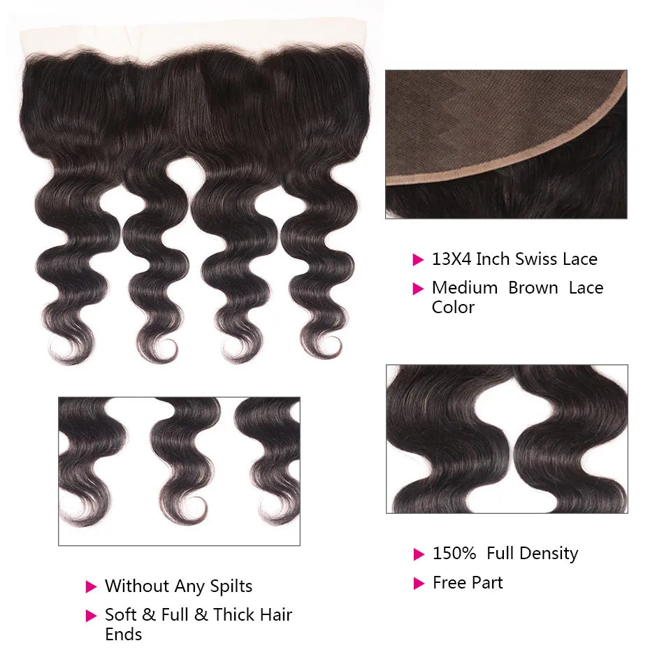 Unice Hair Brazilian Body Wave Lace Frontal 100% Human Hair 13x4 Ear To Ear Lace Closure Remy Hair Frontal Pre Plucked
