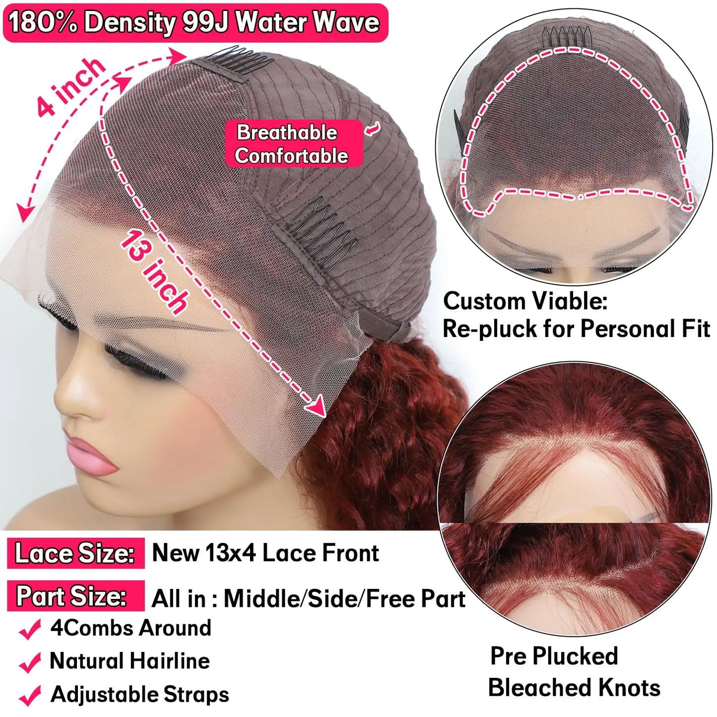 99J Burgundy Wine Red 13x4 Human Hair Body Wave Preplucked HD Lace Front Wigs for Black Women Brazilin Virgin Human Hair Wig