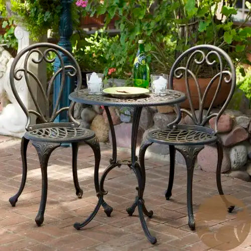 Thomas 3-Piece Modern Outdoor Cast Iron Bistro Set Stylish Patio Furniture for Garden Courtyard Hotels