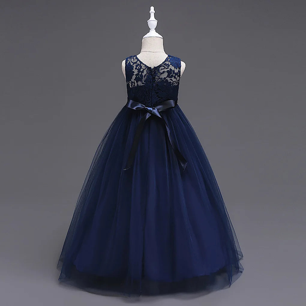 Morili  Good Quality Puffy Ball Gown Little Girl Dress Floor Length Appliqued Lace Tulle  Flower Girl Dresses  Bowtie MFA9999