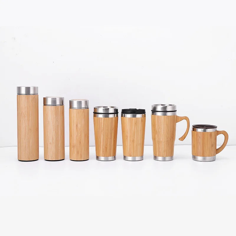 Eco Friendly Vacuum Insulated Travel Mug Coffee Mug 18/8 Stainless Steel Double Wall Bamboo Stainless Steel+bamboo Mugs with Lid