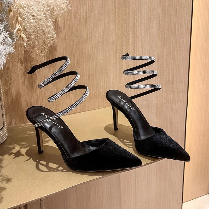 New Arrivals Styles Customized Rhinestone Crystal Sexy Women's High Heel slippers Fashion Ladies Thin Heel Tip Shoes for Women
