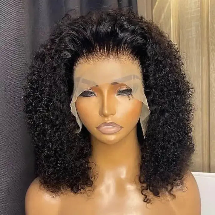 Cheap Short Bob Peruvian Hair Wig Kinky Curly Transparent HD Lace Front Wig Vendors Natural Human Hair
