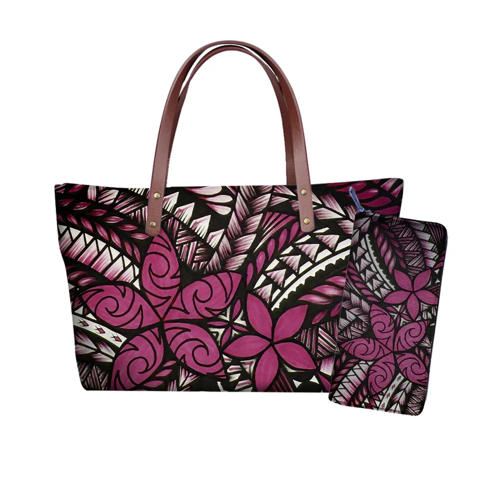Traditional Tribal Polynesian Print Satchel Handbag Set Young Girls Hand Bags and Purses for Women Luxury Custom Purse with Logo