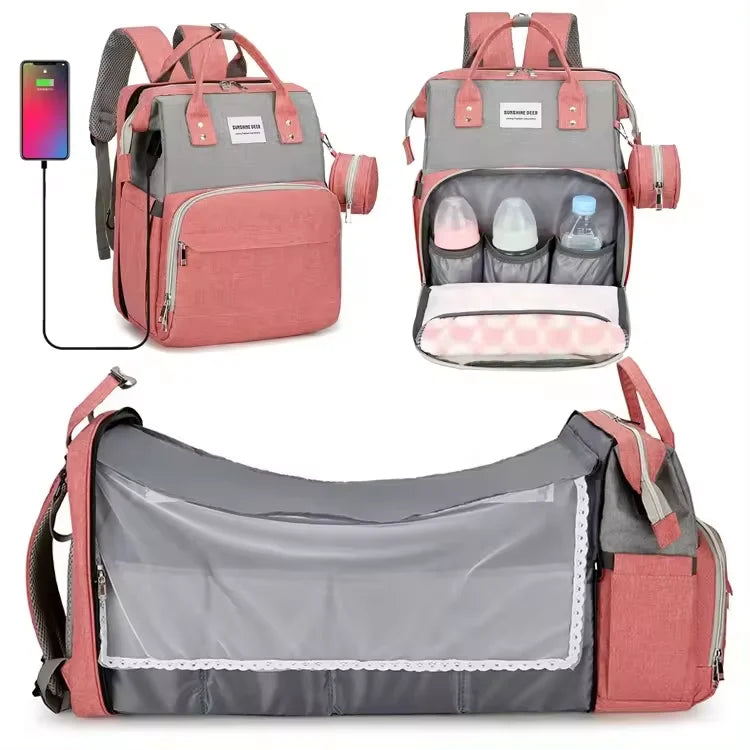 Factory Wholesale OEM ODM Custom Mummy Bag With Bed Cradle Baby Backpack Diaper Bag With Changing Station Mother Baby Care Bag