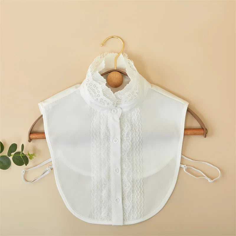 Fashion Detachable White Polyester Fake Collar Lace Decoration Floral Ruffled Stand Collar Water Soluble Women Accessory