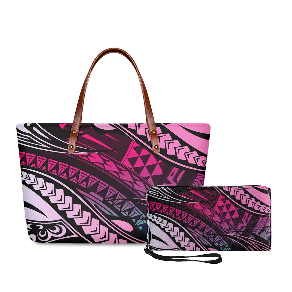 Traditional Tribal Polynesian Print Satchel Handbag Set Young Girls Hand Bags and Purses for Women Luxury Custom Purse with Logo