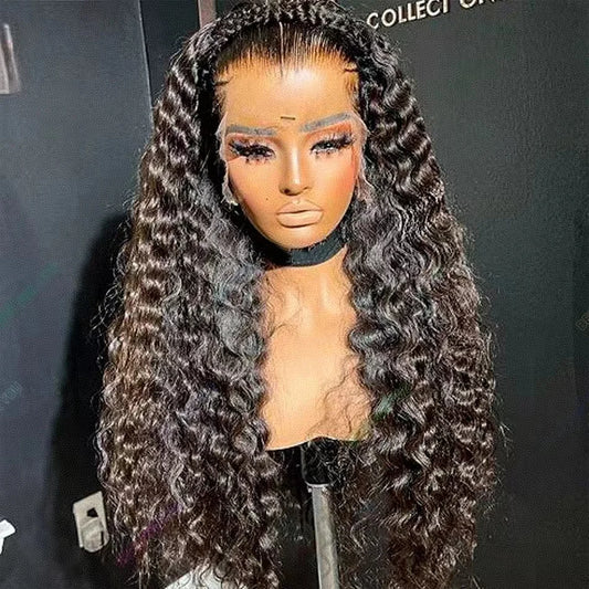 Wholesale Brazilian 13x4 HD Human Hair Lace Front Wig Deep Wave Water Wavy Raws Transparent Swiss Lace Frontal Black Women