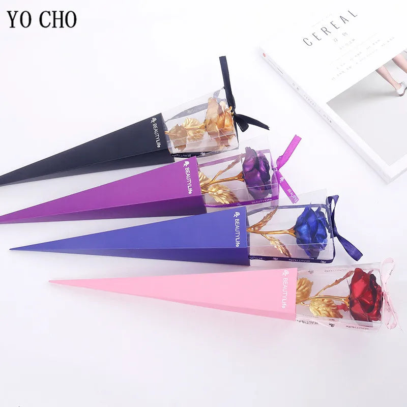Eternal Rose Colorful Galaxy Artificial Flowers 24K Gold Foil Flower Love Base Flare box for Girlfriend Valentine's Day Gift