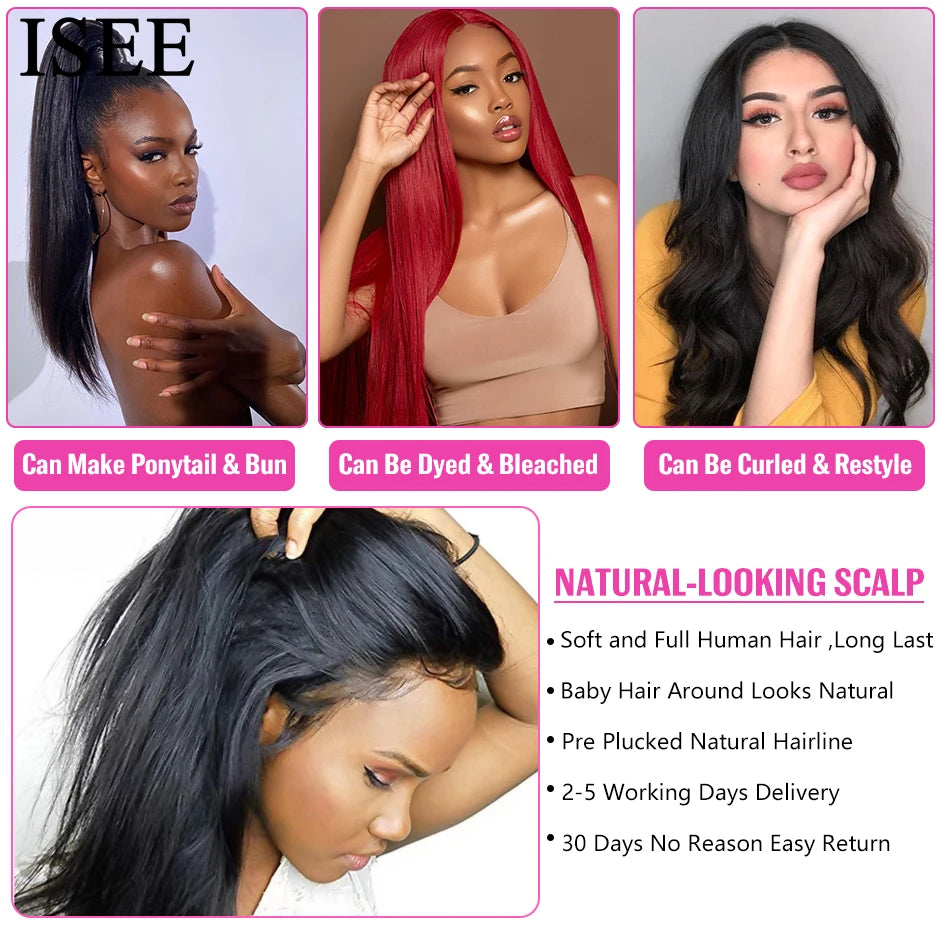 ISEE HAIR 13x6 HD Lace Frontal Wigs Human Hair Straight Full Lace Front Wigs For Women Pre-plucked Transparent Lace Wigs On Sale
