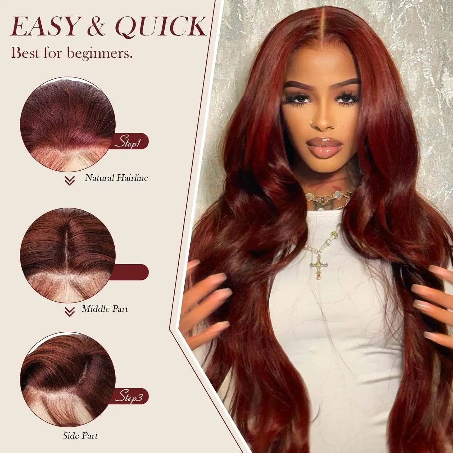 34 Inch Reddish Brown Body Wave HD Lace Front Human Hair Wig PrePlucked 13x4 Colored Human Hair Glueless Lace Frontal Wigs