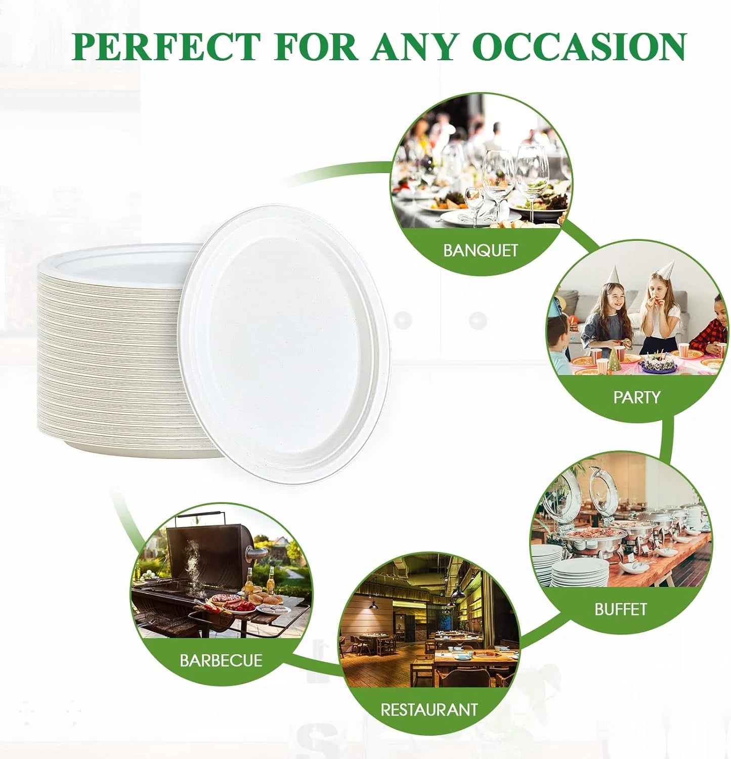 PFAS-Free 125-Pack 10 Inch 3C Heavy Duty Disposable Sugarcane Bagasse Paper Pulp Plate 100% Compostable Color Enamel Technique