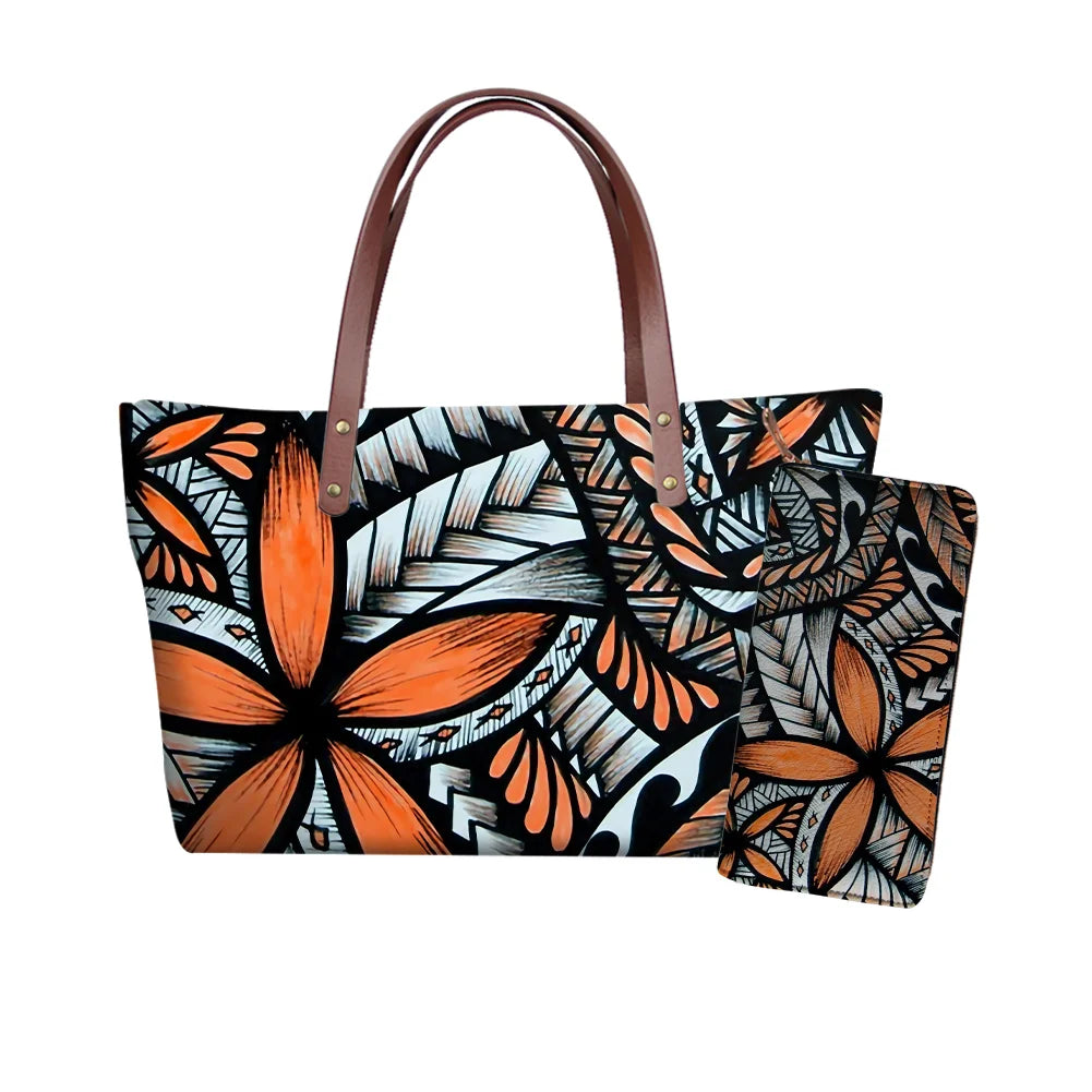 Traditional Tribal Polynesian Print Satchel Handbag Set Young Girls Hand Bags and Purses for Women Luxury Custom Purse with Logo