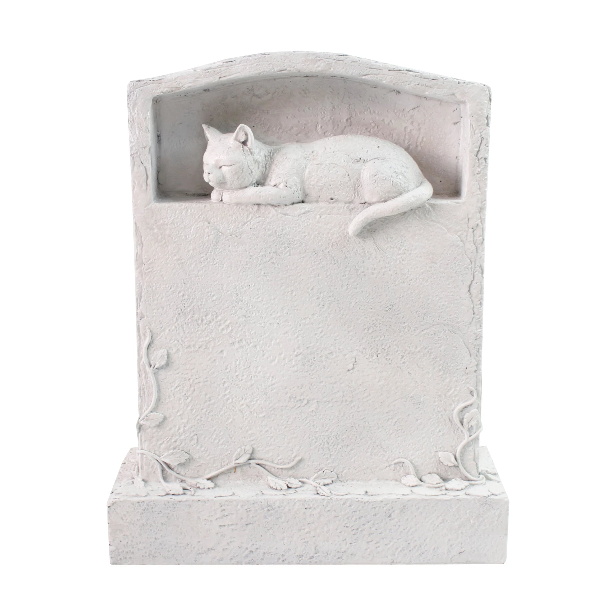 Pet Cat-Themed White Resin Tombstone Hand-painted Memorial Art Statue for Outdoor Garden & Pet