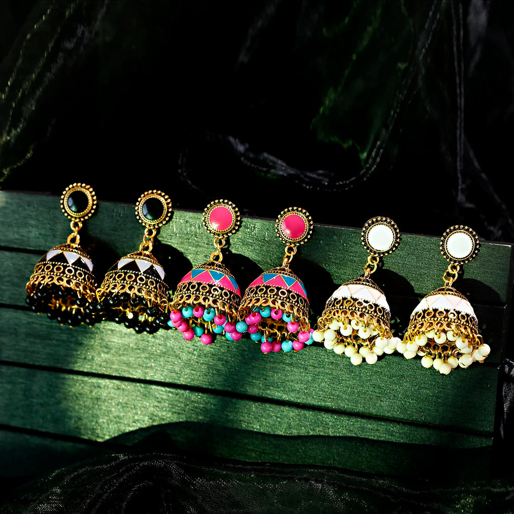 Douvei Fashion Gold Plated Bohemian Drop Enamel Pave Women Boho Stud Earrings Vintage Classic Jewelry Bell Shape Jewelry