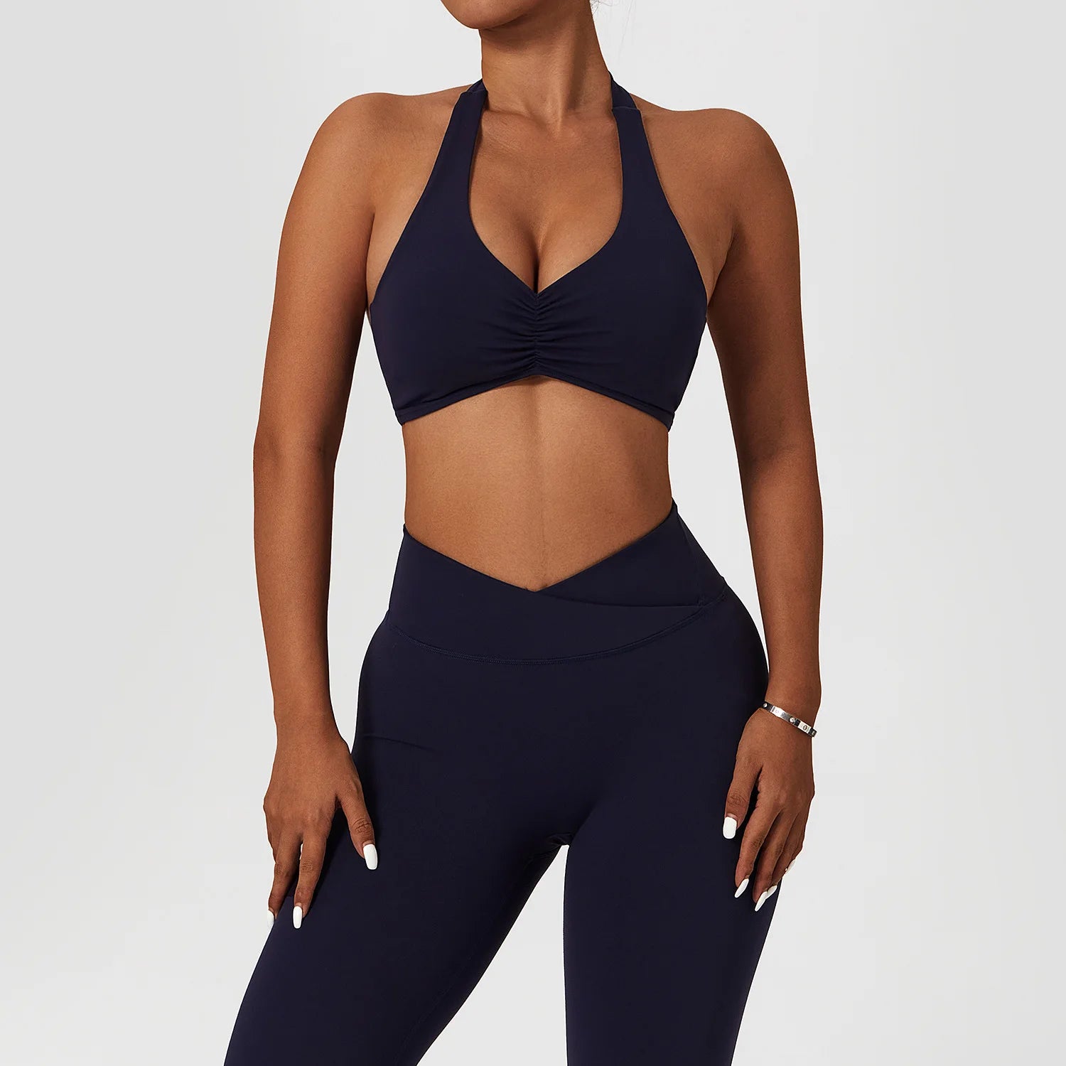 JY 2023 New Ropa Deportiva Vetements De Sport Femme Sports Halter V-neck Bra High Waist V-cut Leggings Pants 2 Pcs Yoga Sets Fit