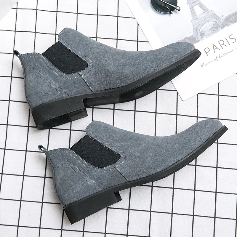 Suede Real Leather Grey Color Fashion Wedding Shoes Formal Ankle Genuine Leather Chelsea Boots