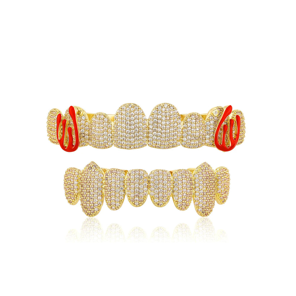 Hiphop Full Diamond Grillz Braces 8 Teeth Colorful Enamel Inlaid Diamond Online Shopping Seller Special Supply