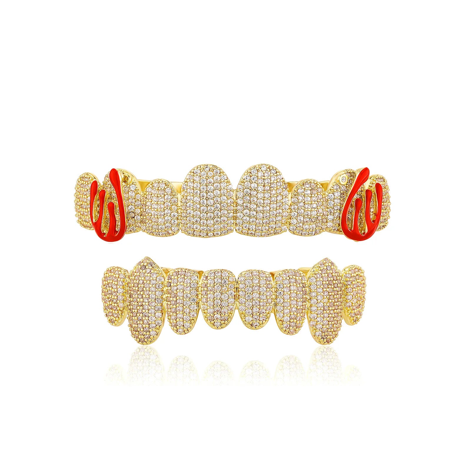Hiphop Full Diamond Grillz Braces 8 Teeth Colorful Enamel Inlaid Diamond Online Shopping Seller Special Supply