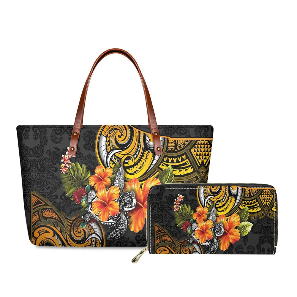 Traditional Tribal Polynesian Print Satchel Handbag Set Young Girls Hand Bags and Purses for Women Luxury Custom Purse with Logo