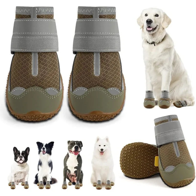 Wholesale Hot Selling 4Pcs/Set Pet Shoes & Socks Non-slip Breathable Dog Boots Microfiber Cloth Rubber With Reflective Strips