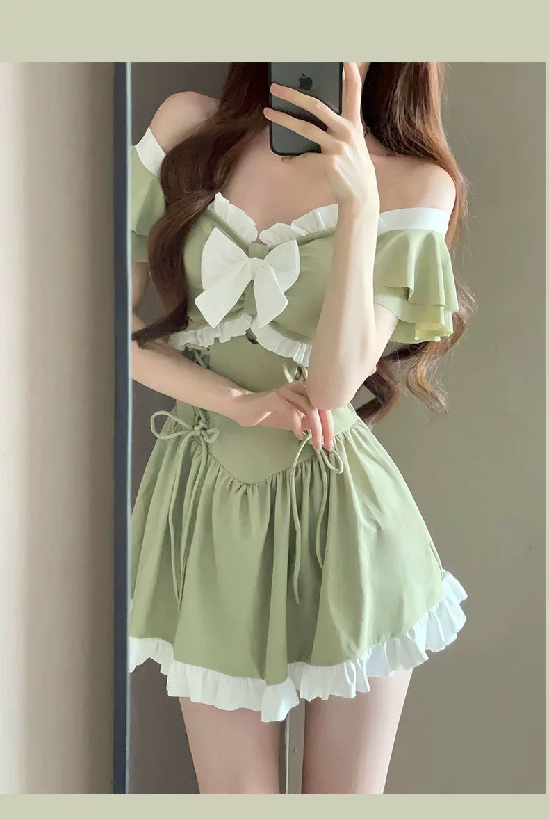 2025 New Swimsuit for Women, Conservative, Flesh-Covering, Slimming Look One-Piece Student Skirt Style, Boxer-Angle High-End Hot Spring Resort Swimsuit