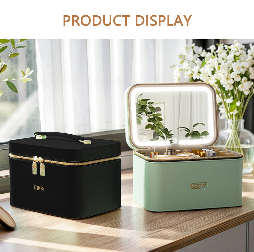 Cross-Border Led Mirror Travel Makeup Bag, Makeup Mirror, Cosmetics Portable Large-Capacity Makeup Case, Hand-Held Beauty Bag