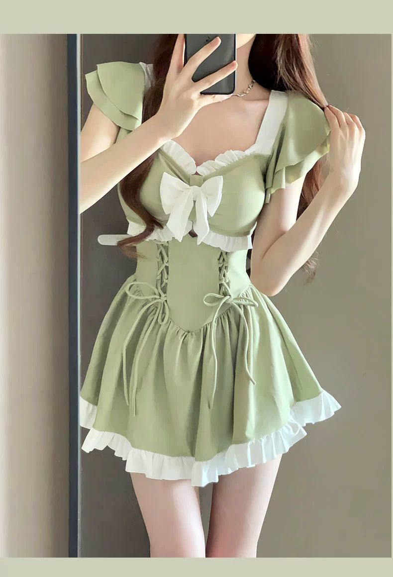 2025 New Swimsuit for Women, Conservative, Flesh-Covering, Slimming Look One-Piece Student Skirt Style, Boxer-Angle High-End Hot Spring Resort Swimsuit