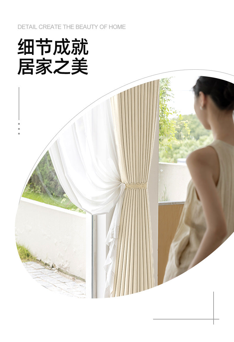 Keqiao Full Blackout Double-Sided Chenille Curtains Finished Product for Bedroom, High-End Modern Minimalist Cream Style Shaoxing Curtains