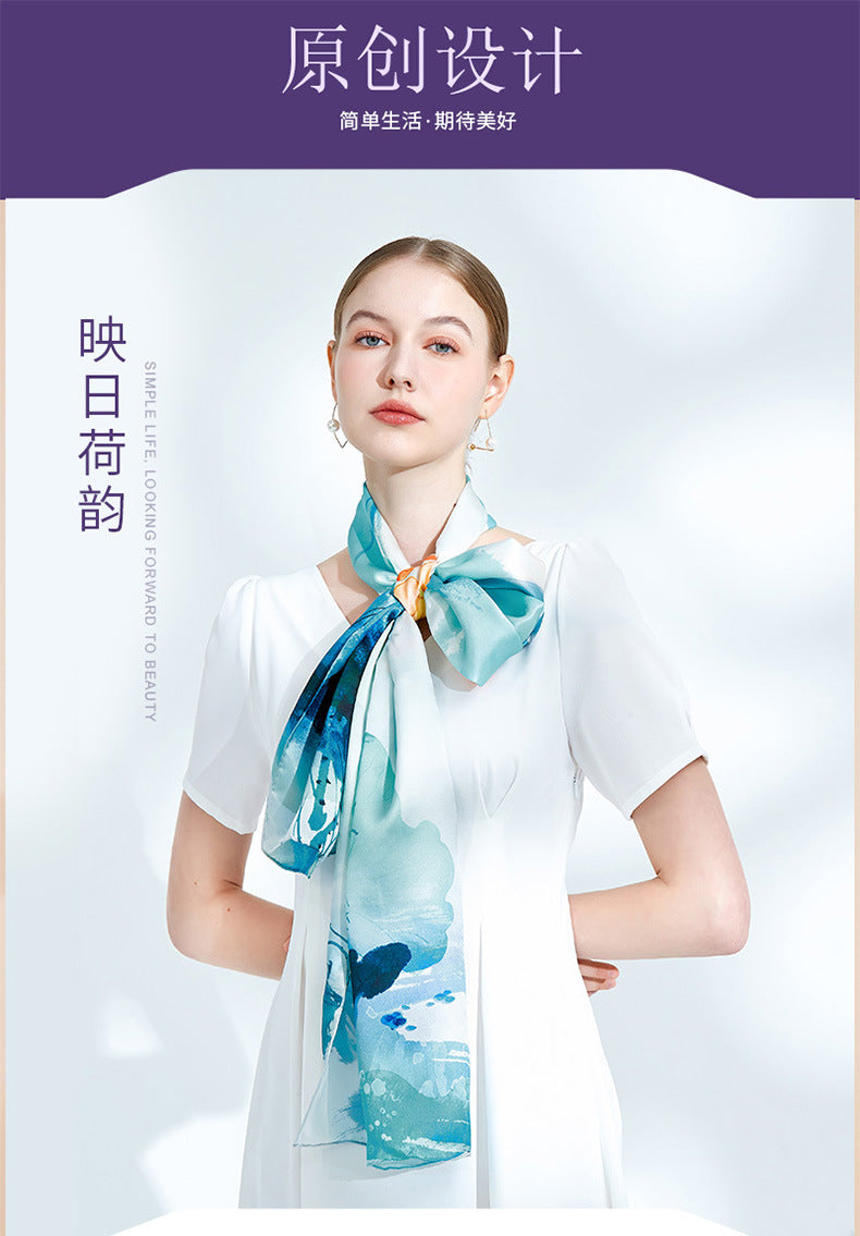 Suzhou and Hangzhou long silk scarf high-grade mulberry silk scarf pure silk women's vintage scarf crepe satin shawl