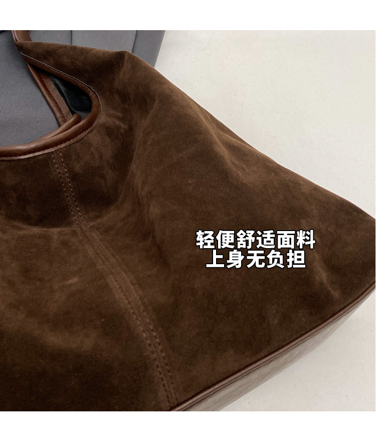 New Suede Shoulder Tote Bag, Fashionable, Simple, Lazy Style, Large Capacity Women's Handbag, Bucket Bag, Mommy Bag