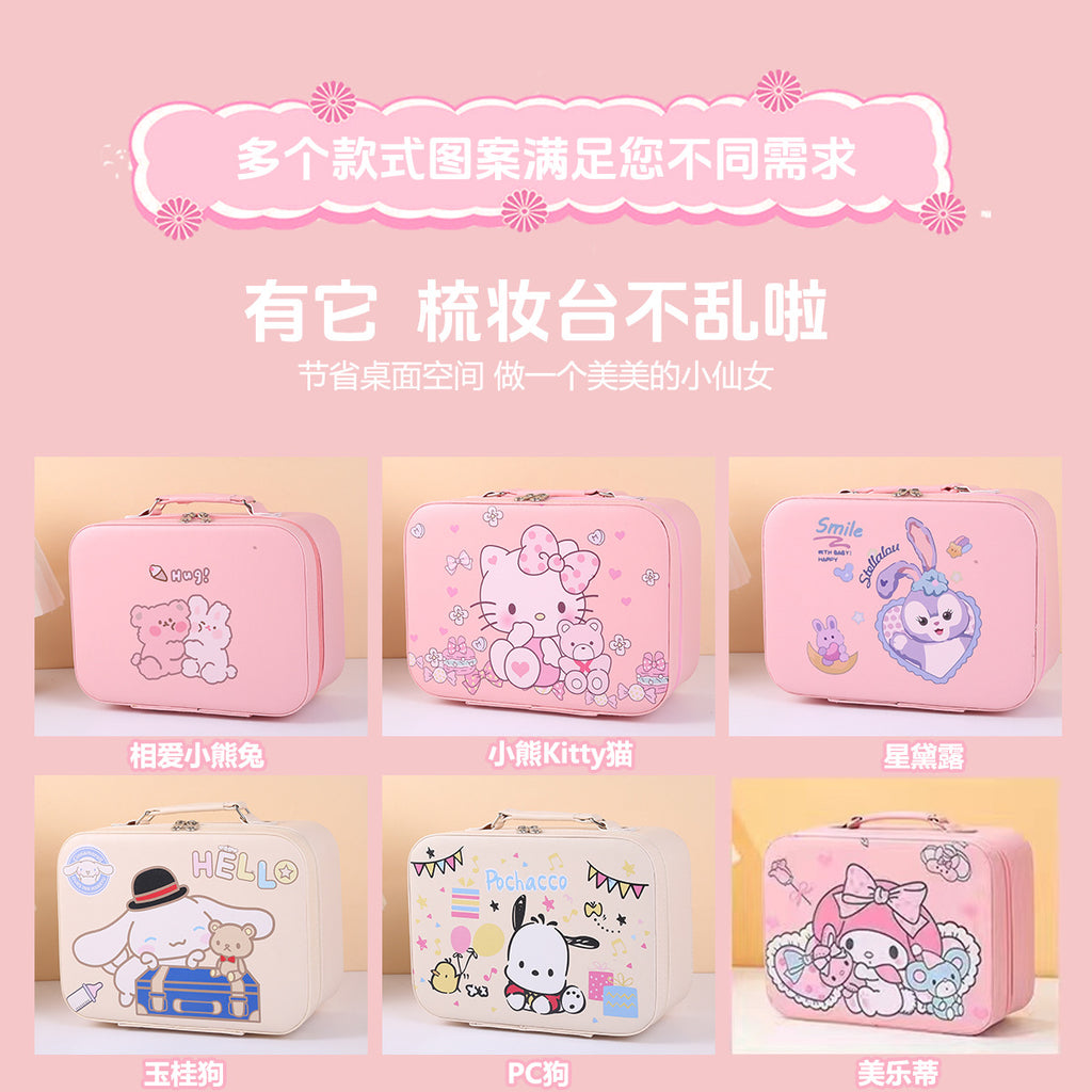 Leather Ready-Made Cartoon Makeup Case with Mirror, Makeup Bag with a High-End Feel, Multifunctional Storage Bag, Large Capacity Wholesale