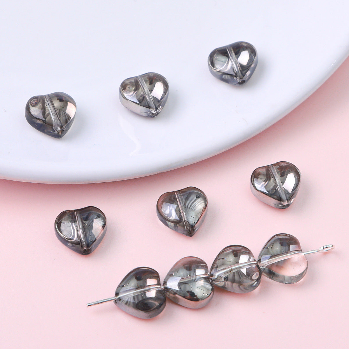 10mm Glass Color-Coated Peach Heart Crystal Beads Loose Beads DIY Handmade Necklace Bracelet Ear Jewelry Manufacturer Direct Sales Wholesale