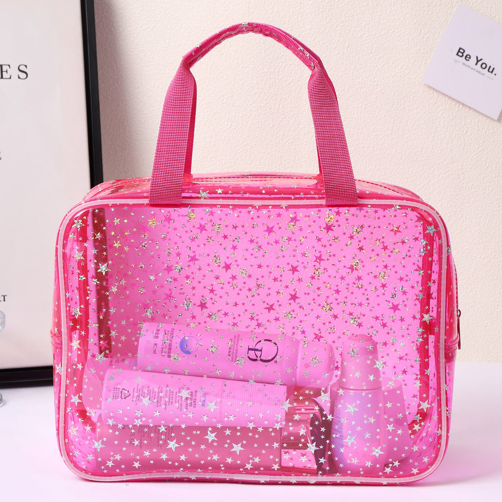 New Pvc Toiletry Makeup Brush Travel Zipper Tote Bag Cosmetic Small Star Makeup Bag Convenient and Large Capacity